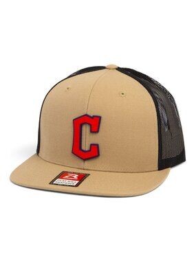 Cleveland Guardians Diamond C Navy 3D Wool Blend Flat Bill Hat- Tan/ Black